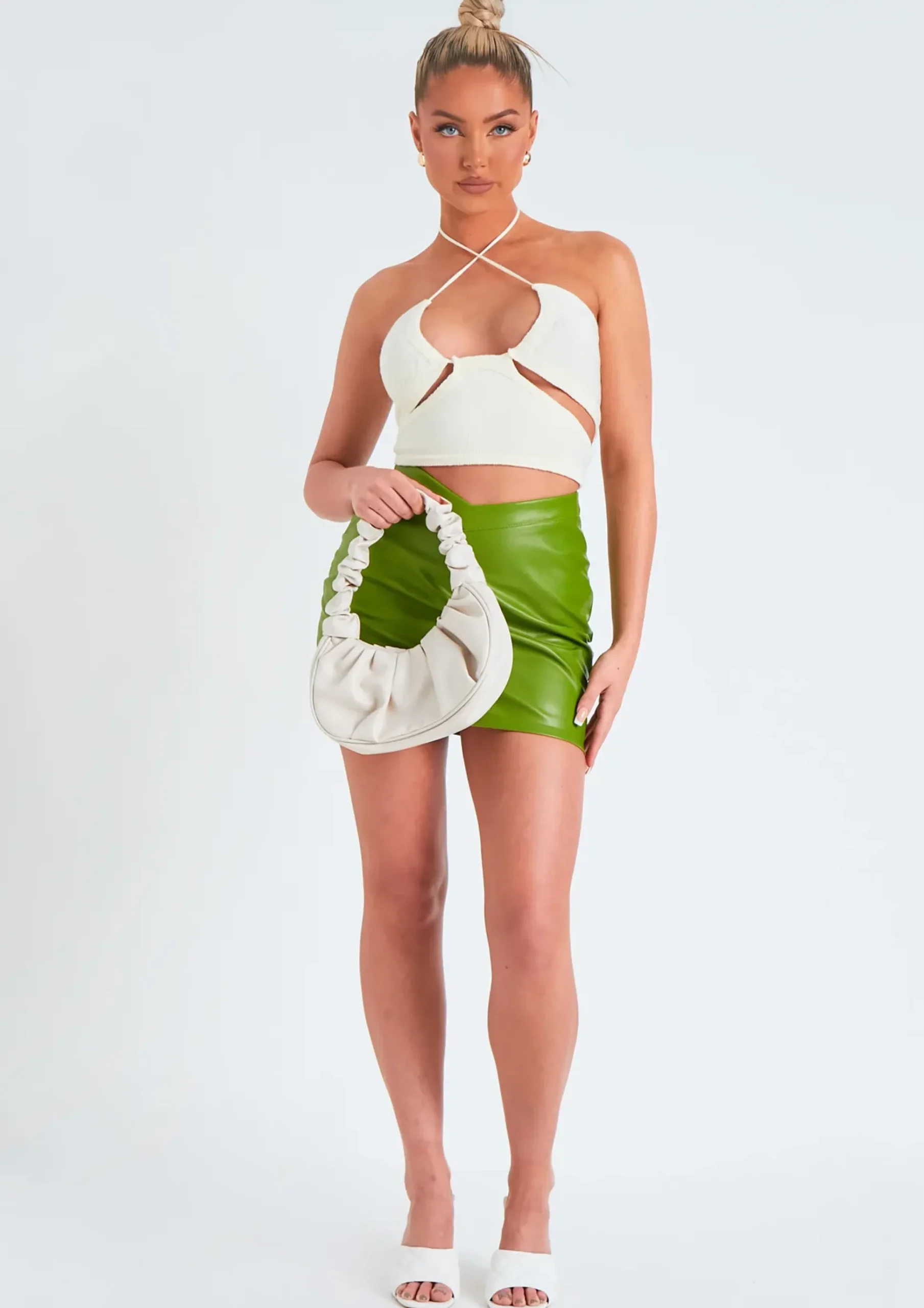 Dania Green V Front Leather Look Mini Skirt^Missy Empire Cheap
