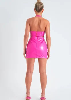 Dania Pink V Front Leather Look Mini Skirt^Missy Empire Outlet