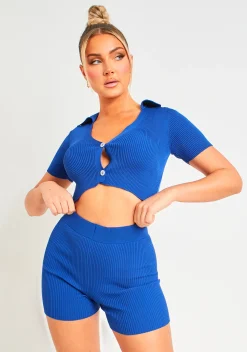 Daniella Cobalt Blue Knitted Cropped Cardigan^Missy Empire Flash Sale