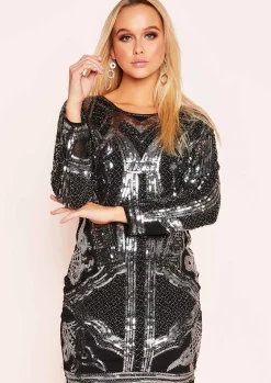Online Danita Black Silver Sequin Detail Mini Dress Women Dresses