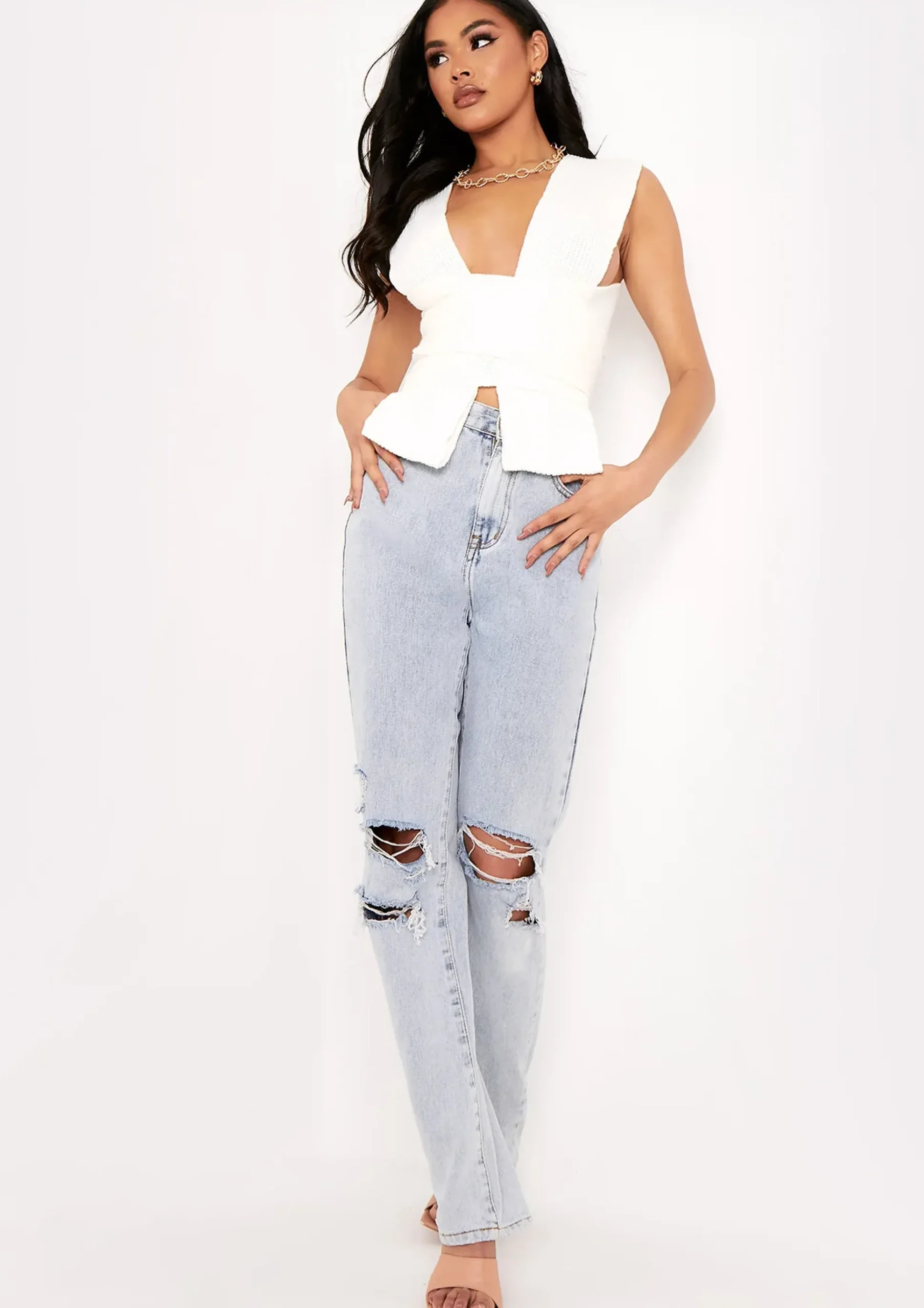 Daphne Cream Knitted Wrap Crop Top^Missy Empire Best Sale