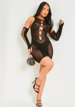 New Darcey Black Mesh Cut Out Sleeveless Bodycon Dress Women Dresses