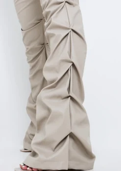 Outlet Darelle Beige High Waisted Ruched Pu Trousers Women Trousers