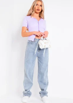 Darva Lilac Double Zip Knitted Ribbed Top^Missy Empire Hot