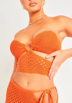 Dayna Orange Crochet Cut Out Crop Top^Missy Empire Store