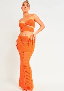 Dayna Orange Crochet Cut Out Crop Top^Missy Empire Store