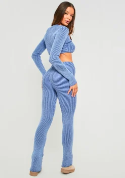 Flash Sale Demi Blue Contrast Knit Trousers Women Trousers