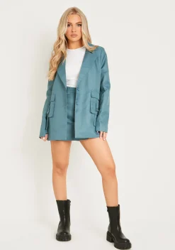 Demi Teal Cargo Pocket Blazer^Missy Empire Hot