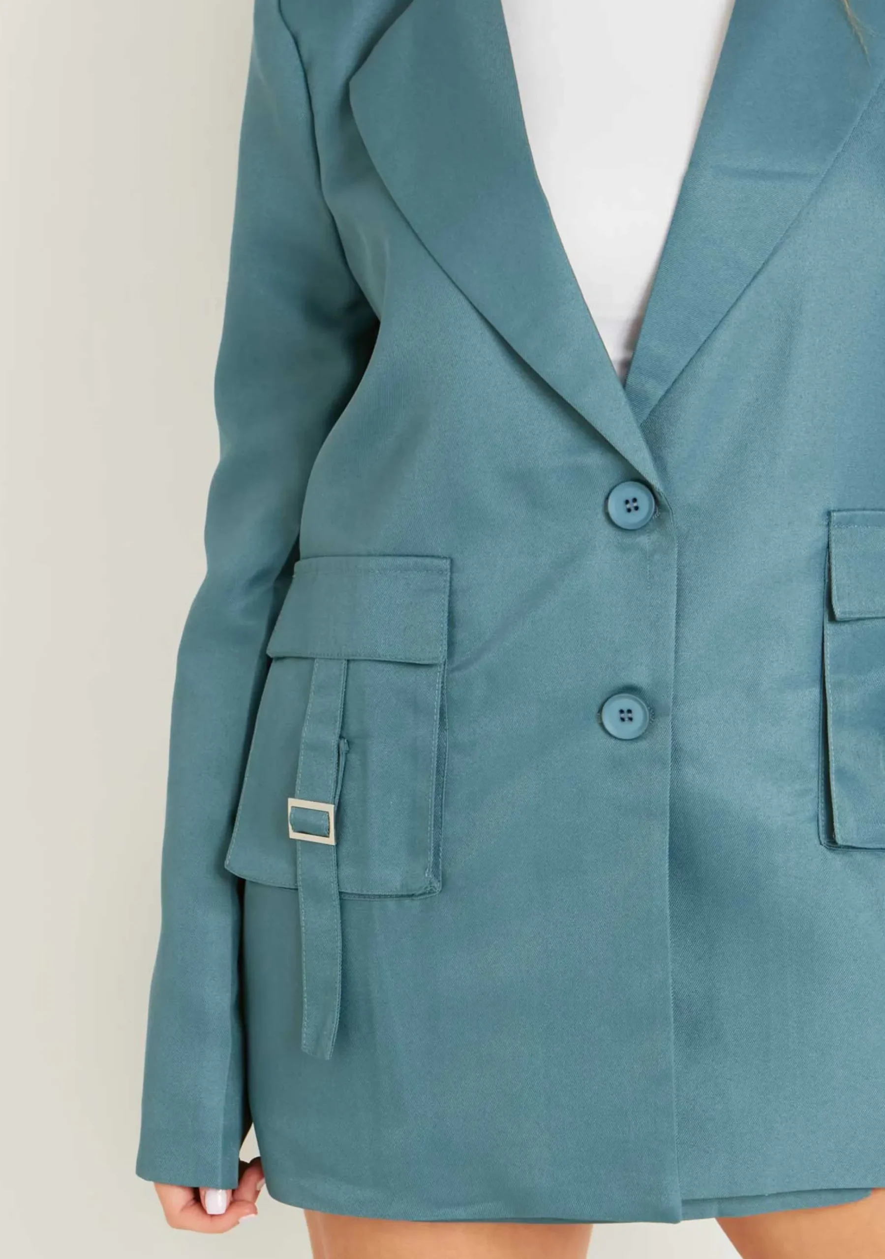 Demi Teal Cargo Pocket Blazer^Missy Empire Hot