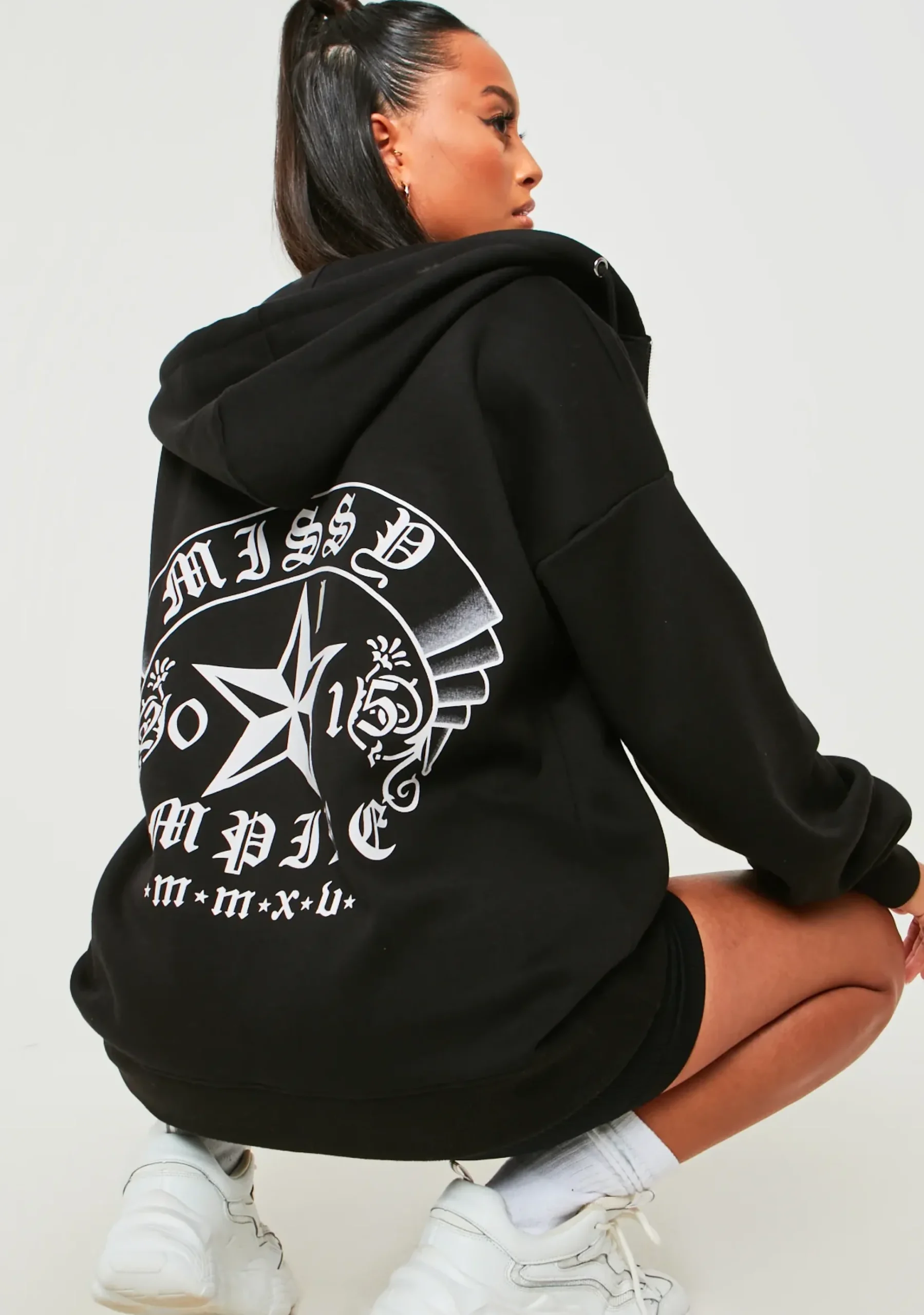 Devika Black Star Print Hoodie^Missy Empire Cheap