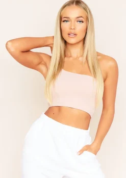 Diane Rose Pink One Shoulder Basic Crop Top^Missy Empire Shop