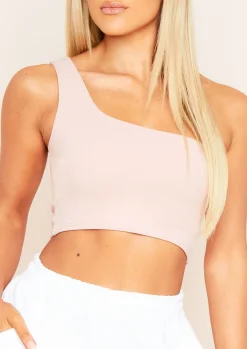 Diane Rose Pink One Shoulder Basic Crop Top^Missy Empire Shop