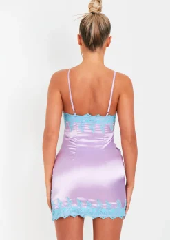 Outlet Dionne Lilac Lace Detail Satin Dress With Slit Women Dresses