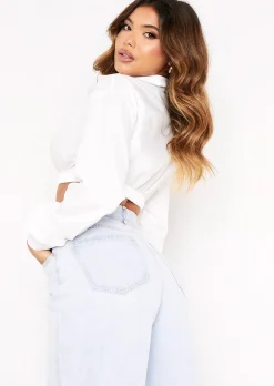 Dolly White Plunge Front Cropped Shirt^Missy Empire Online