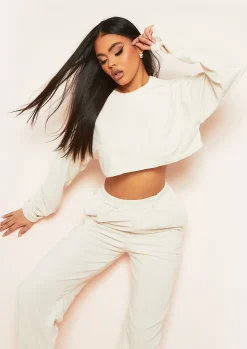 Discount Ebba Cream Cropped Velour Sweater Women Tracksuits