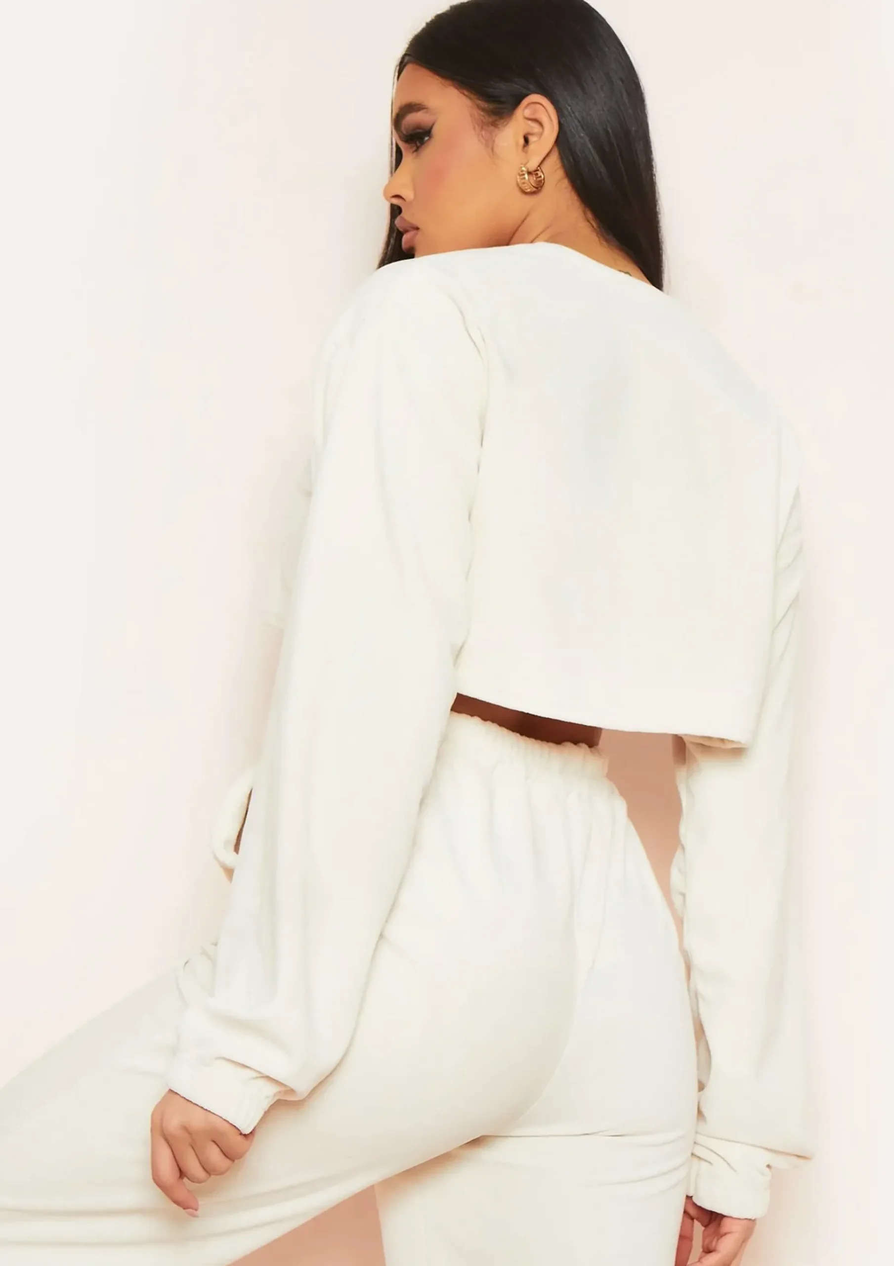 Discount Ebba Cream Cropped Velour Sweater Women Tracksuits