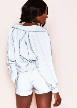 Edi Silver Reflective Cropped Jacket^Missy Empire Fashion