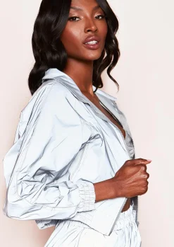 Edi Silver Reflective Cropped Jacket^Missy Empire Fashion