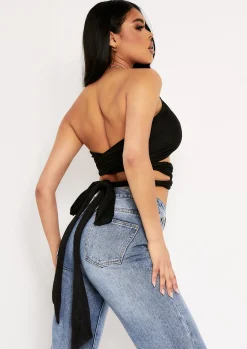 Edith Black Chain Halterneck Wrap Crop Top^Missy Empire Cheap