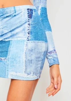 Effy Denim Print Slinky Micro Mini Skirt^Missy Empire Cheap