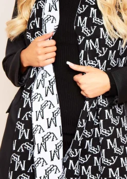 Hot Eleanor Black Print Oversized Long Knitted Scarf Women Scarves
