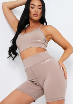 Sale Eleanor Mocha Missy Sport Strappy Crop Gym Top Women Activewear