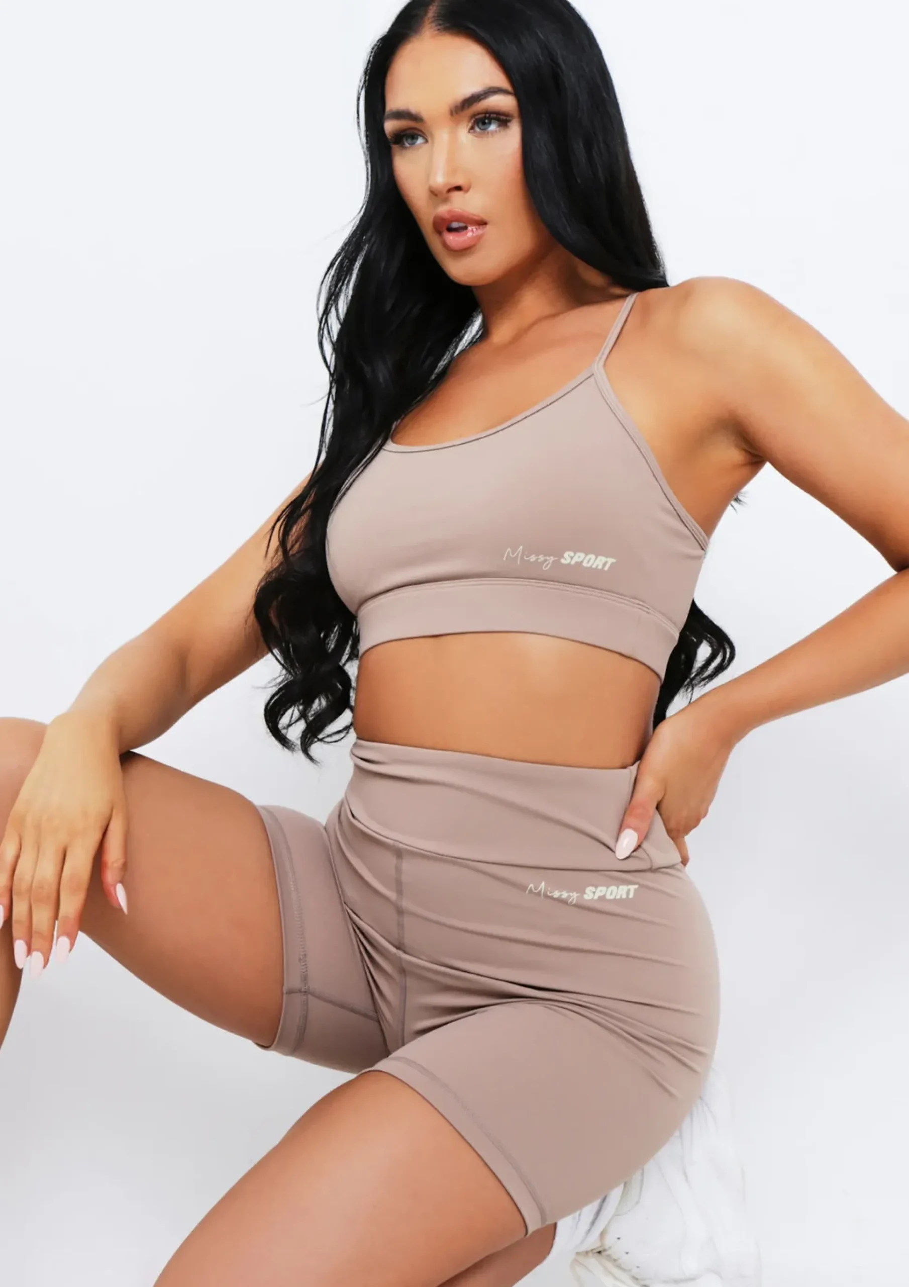 Sale Eleanor Mocha Missy Sport Strappy Crop Gym Top Women Activewear