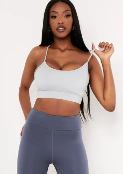 Eleanor Pale Blue Missy Sport Strappy Crop Gym Top^Missy Empire Outlet
