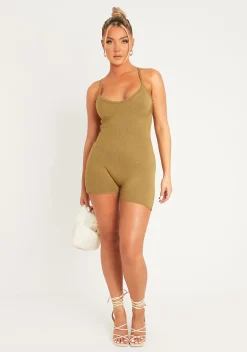 Discount Eliana Olive Thick Knitted Unitard Women Jumpsuits & Playsuits