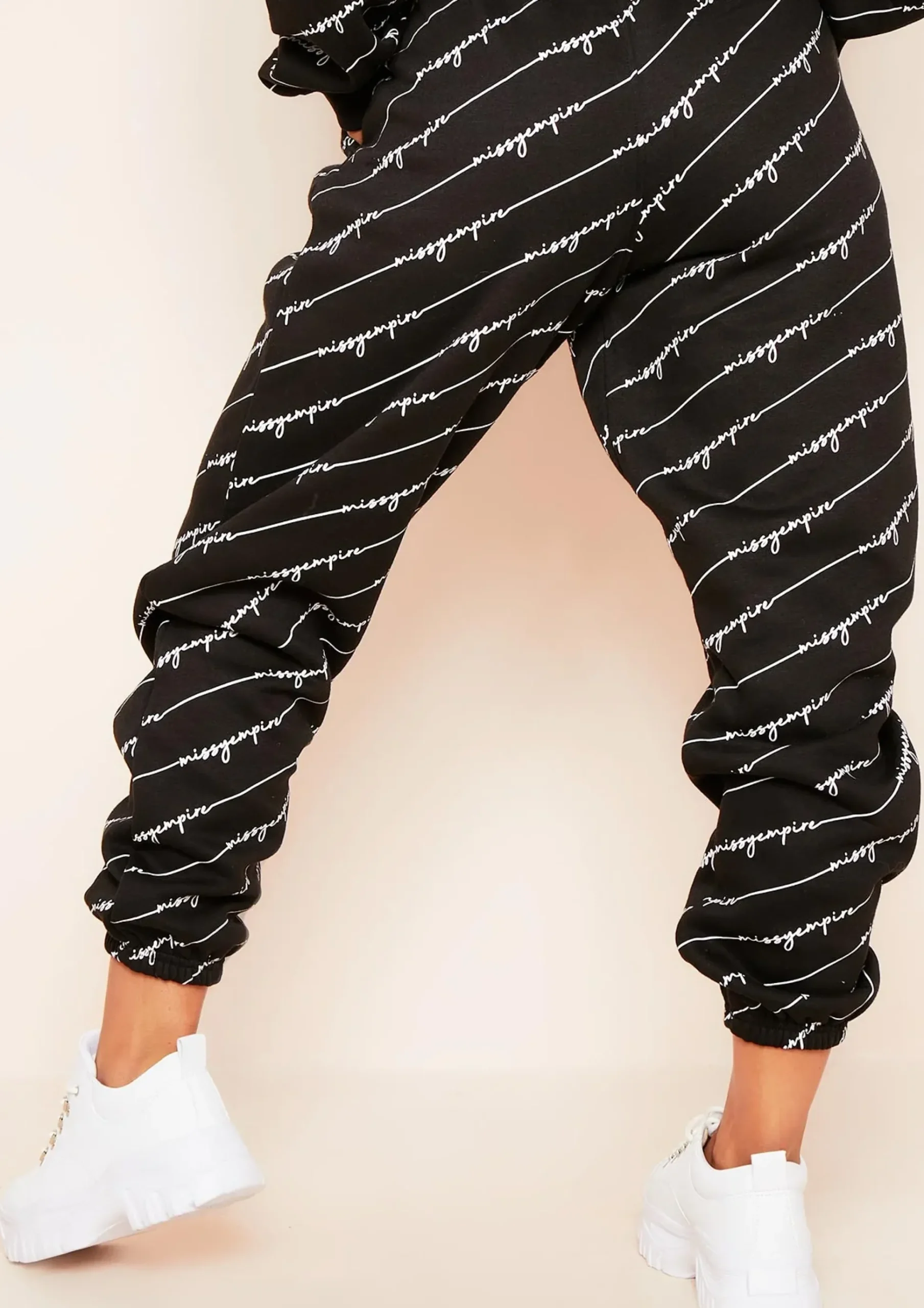 Eliora Black Repetitive Slogan Joggers^Missy Empire Flash Sale