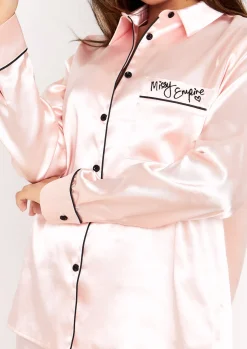 Hot Ella Pink Satin Wide Leg Pyjama Set Women Nightwear