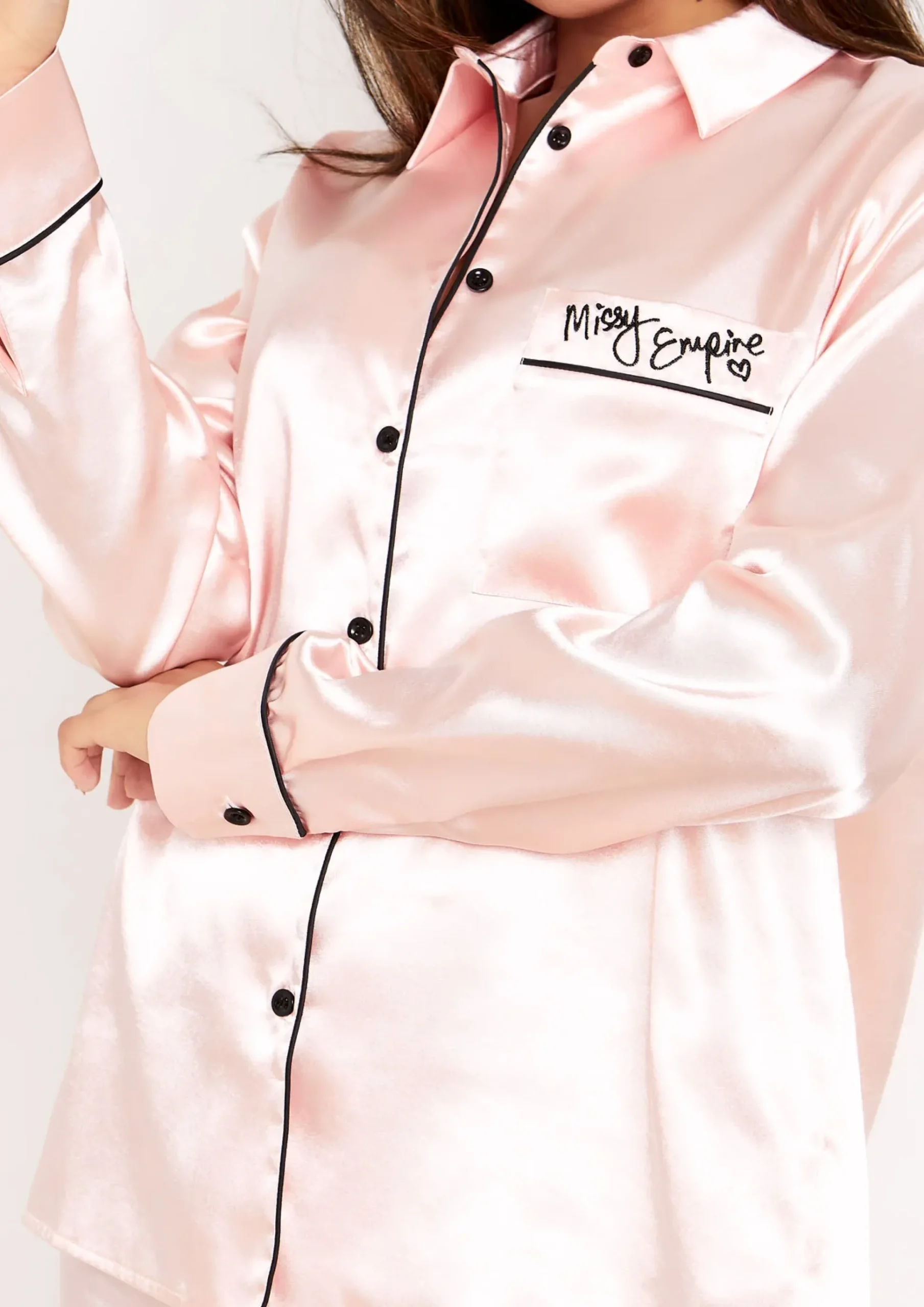 Hot Ella Pink Satin Wide Leg Pyjama Set Women Nightwear