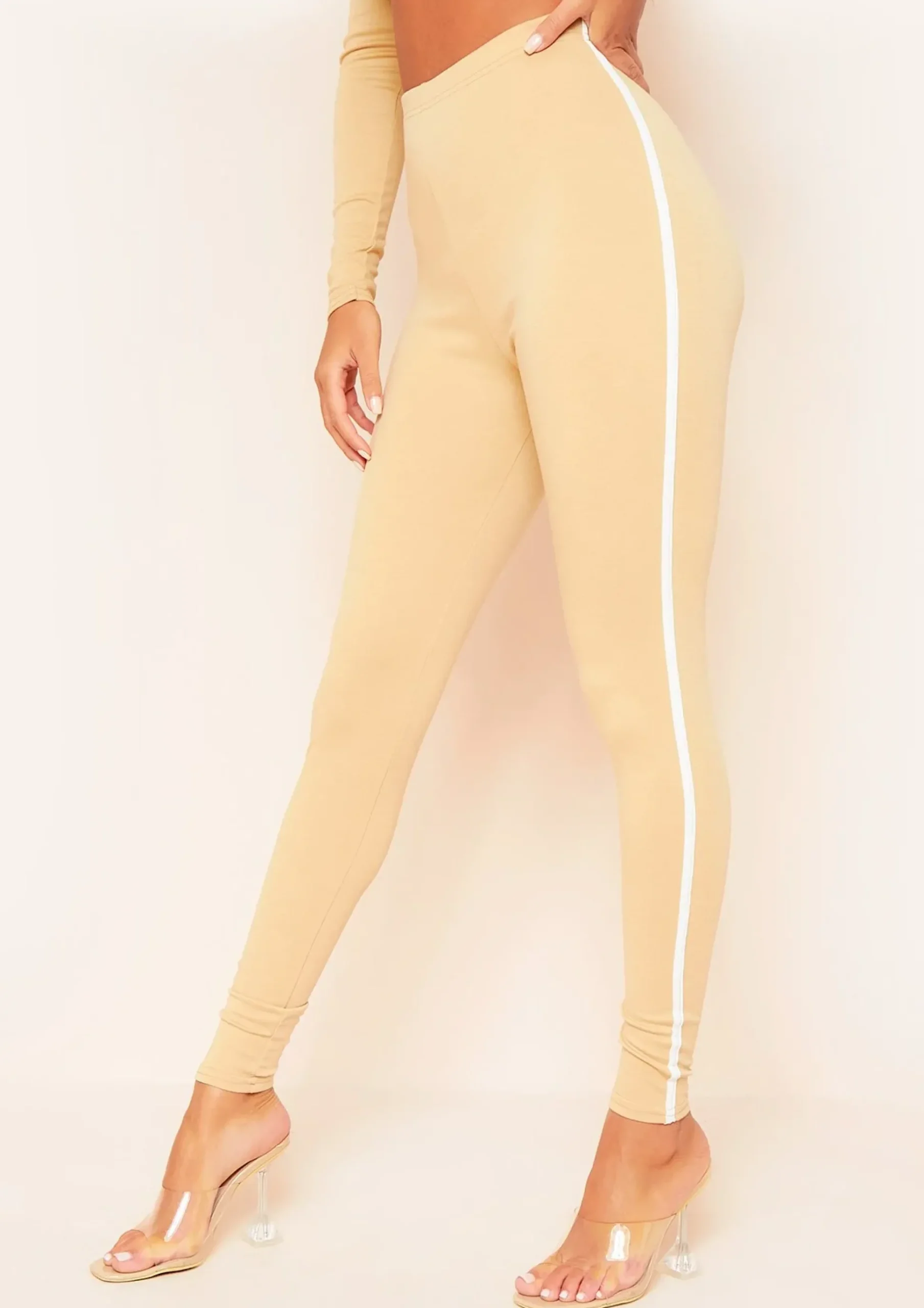 Store Ellie Beige Contrast Stripe Leggings Women Leggings