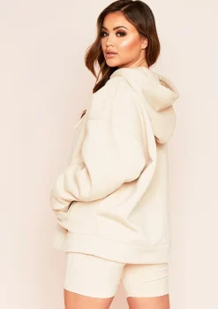 Ellie Cream Oversized So Real Slogan Drawstring Hoodie^Missy Empire Clearance