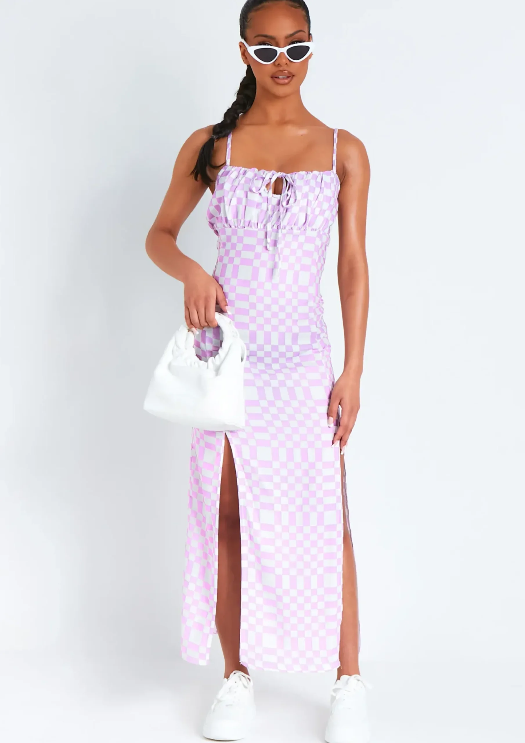Outlet Ellissa Lilac Checkerboard Print Maxi Dress Women Dresses