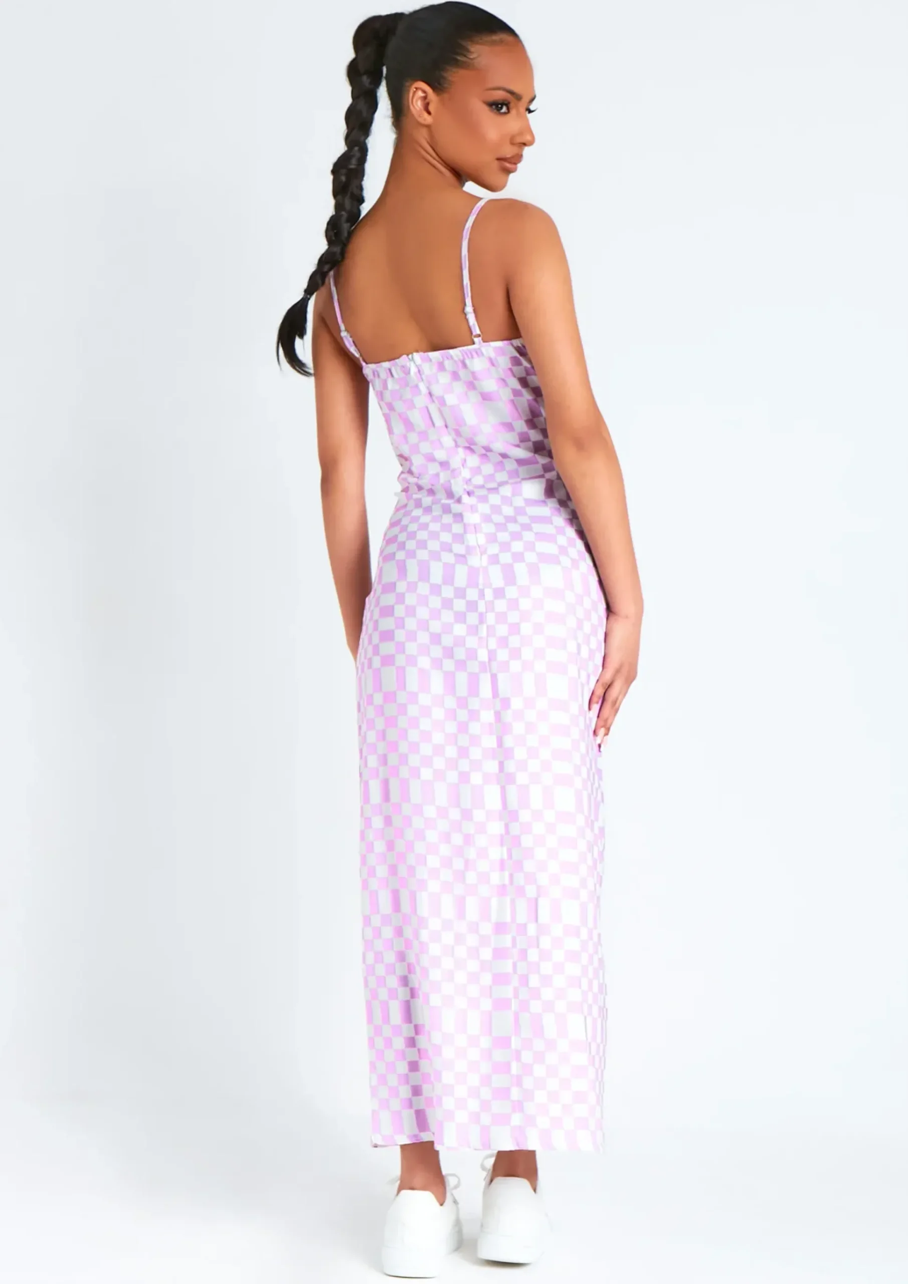 Outlet Ellissa Lilac Checkerboard Print Maxi Dress Women Dresses
