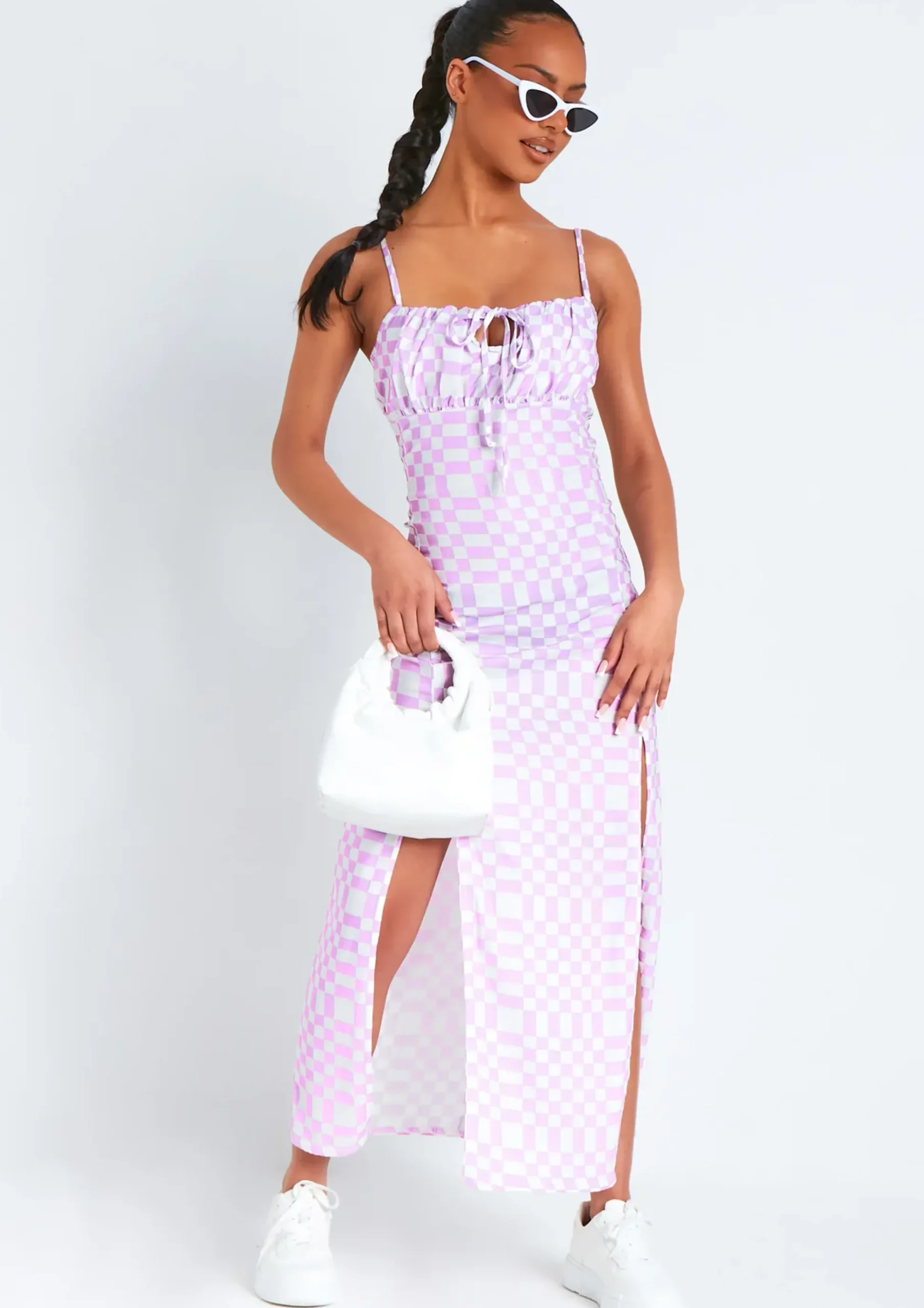 Outlet Ellissa Lilac Checkerboard Print Maxi Dress Women Dresses
