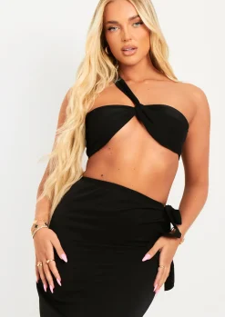 Eloise Black Asymmetric Crop Top Bralet^Missy Empire Shop