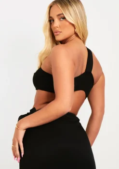 Eloise Black Asymmetric Crop Top Bralet^Missy Empire Shop