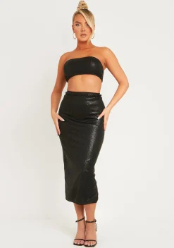 Elora Black Sequin High Waisted Midaxi Skirt^Missy Empire Hot