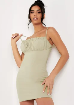 Fashion Elsie Sage Ruched Front Strap Mini Dress Women Dresses
