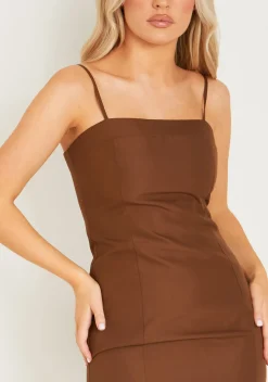 Outlet Emerson Chocolate Longline Strappy Mini Dress Women Dresses