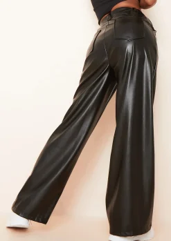 Online Emily Black Pu Wide Leg Trousers Women Trousers