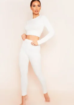 Emma Cream Brushed Rib Wrap Back Tie Waist Crop Top^Missy Empire Flash Sale