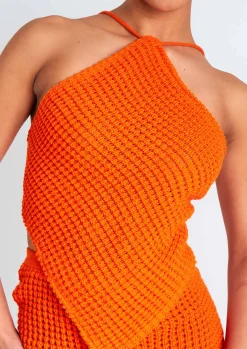 Emma Orange Tie Back Knitted Pointed Hem Crop Top^Missy Empire Sale
