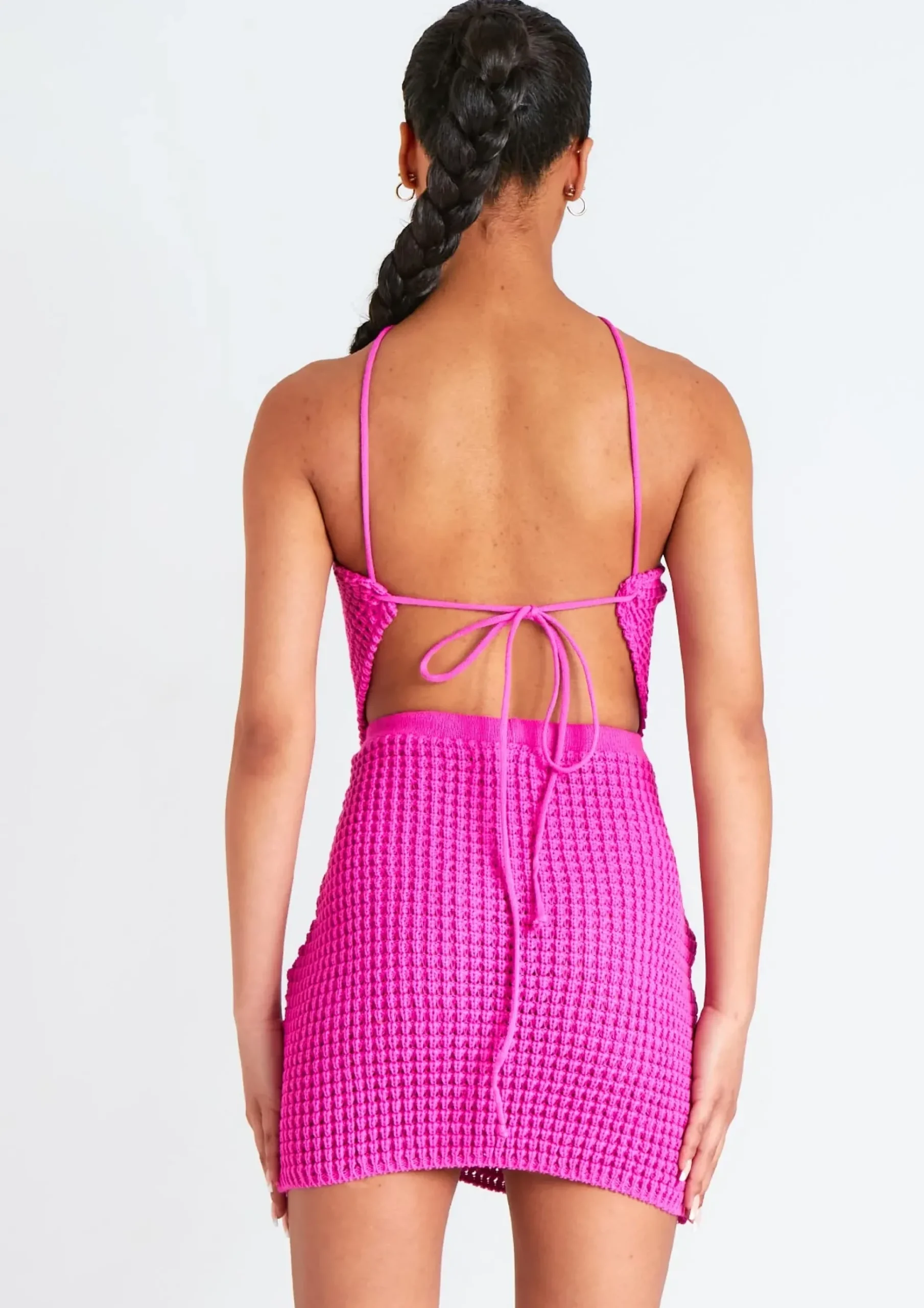 Emma Pink Tie Back Knitted Pointed Hem Crop Top^Missy Empire Sale