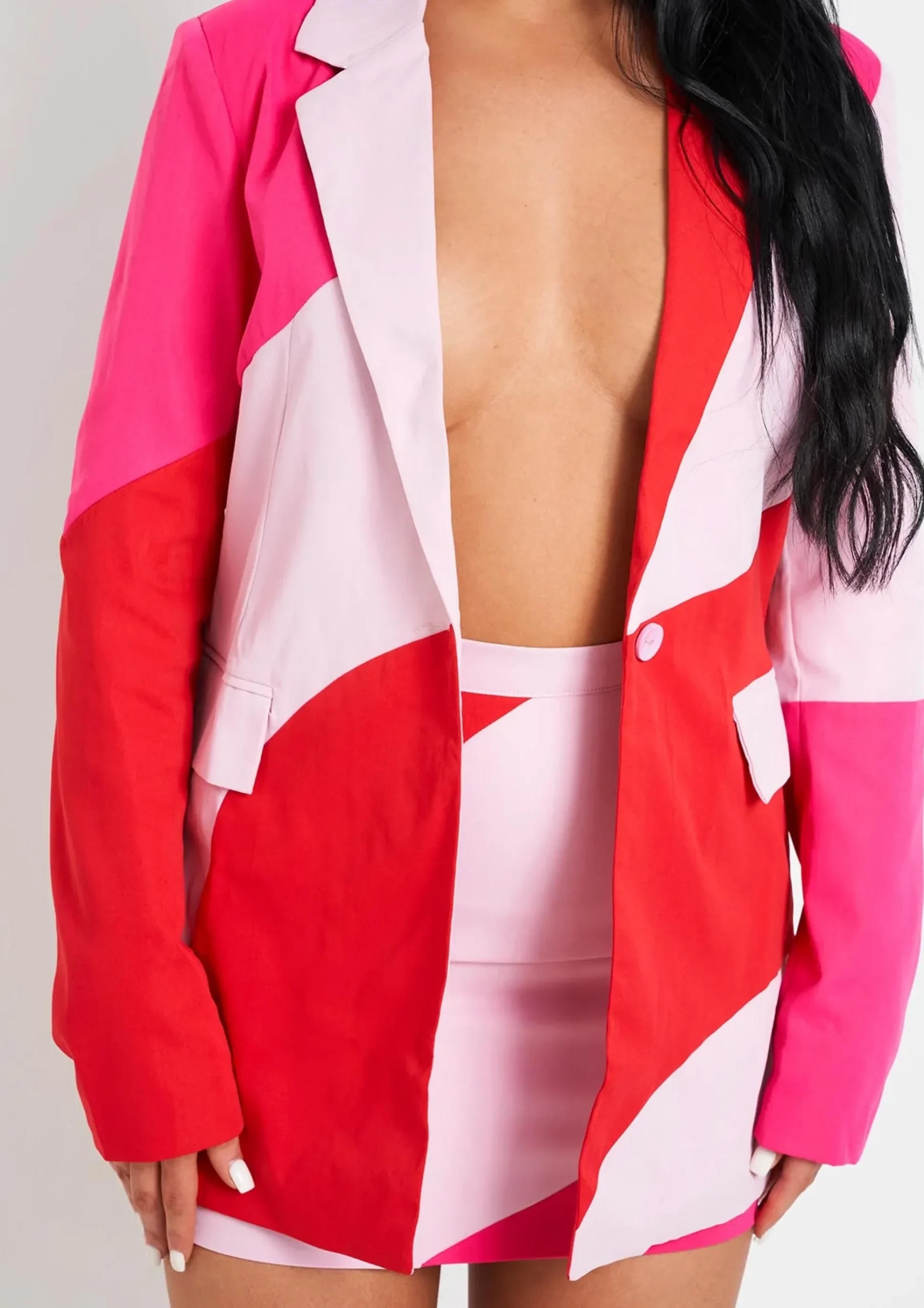 Emory Pink And Red Colour Block Blazer^Missy Empire New