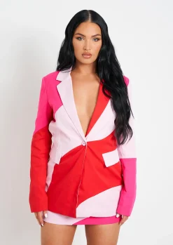Emory Pink And Red Colour Block Blazer^Missy Empire New