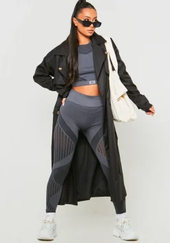 Enya Charcoal Premium Missy Sport Seamless Ladder Detail Long Sleeve Crop Top^Missy Empire Sale