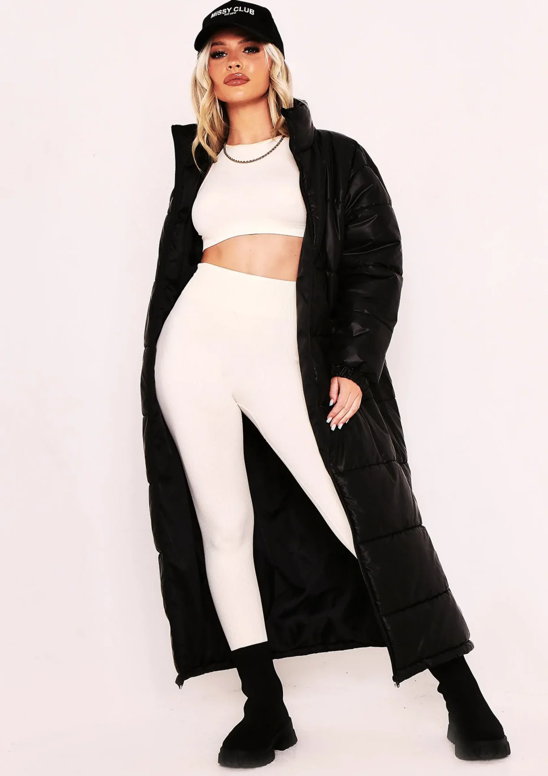 Erin Black Longline Puffer Coat^Missy Empire Cheap